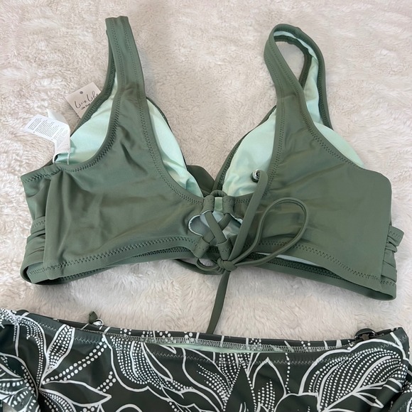 Cupshe Womens Bikini Set Olive Green Floral Lace Up Side Tie Size Large NWT - Picture 5 of 12